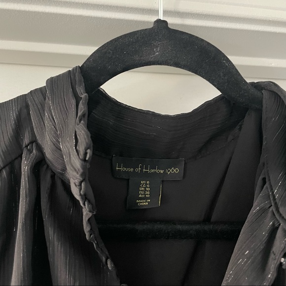 House of Harlow 1960 Black Ruched Long Sleeve Dress Fully Lined - Size 6 - Picture 6 of 7